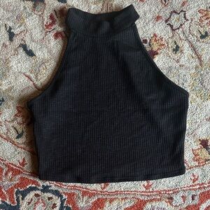 Bozzolo Black Ribbed High Neck Crop Top